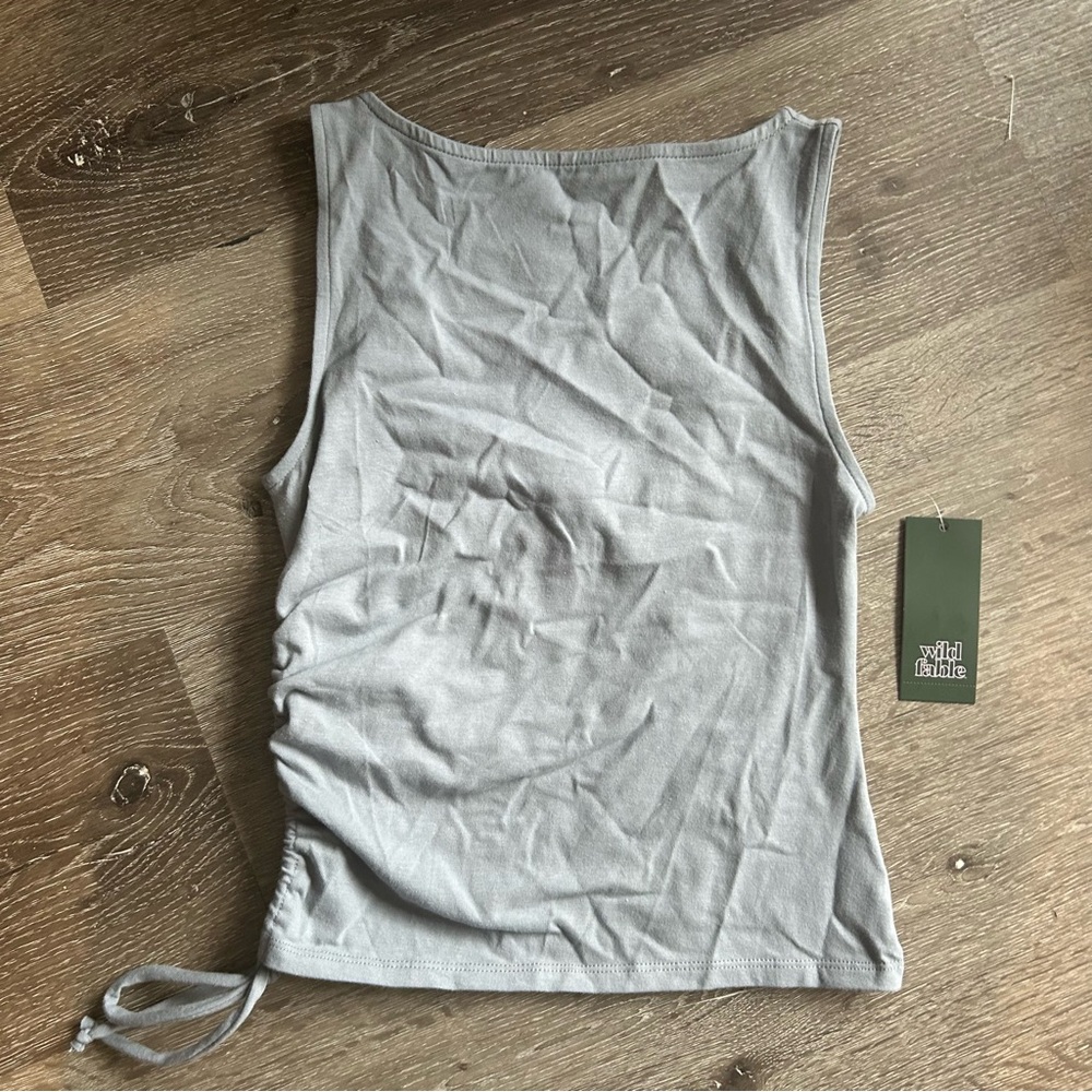 NWT Small Wild Fable Gray Boat Neck Tank Top Cinched Side Tie Cotton Spandex